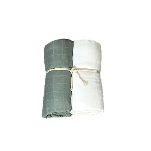 Mini Dreams Muslin Filt 2-Pack Vit & Grön